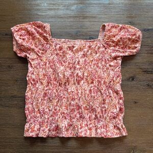 3/20$ Old Navy Girls Red Pink Peach Floral Smocked Top Blouse Shirt size L 10-12